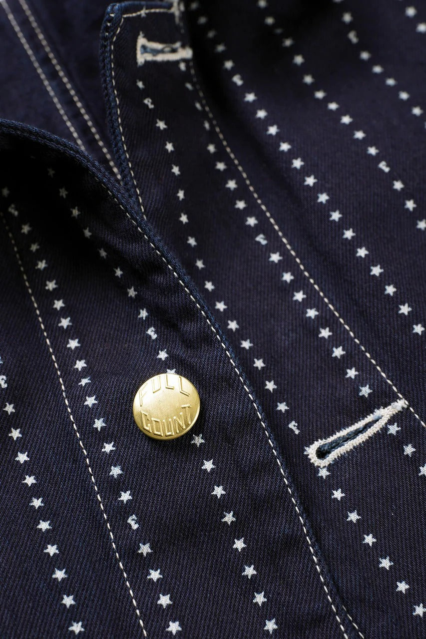 画像をギャラリービューアに読み込む, FULLCOUNT WABASH CHOREJACKET / INDIGO DYED DRILL with WASH STAR STRIPE (INDIGO / ONE WASHED)