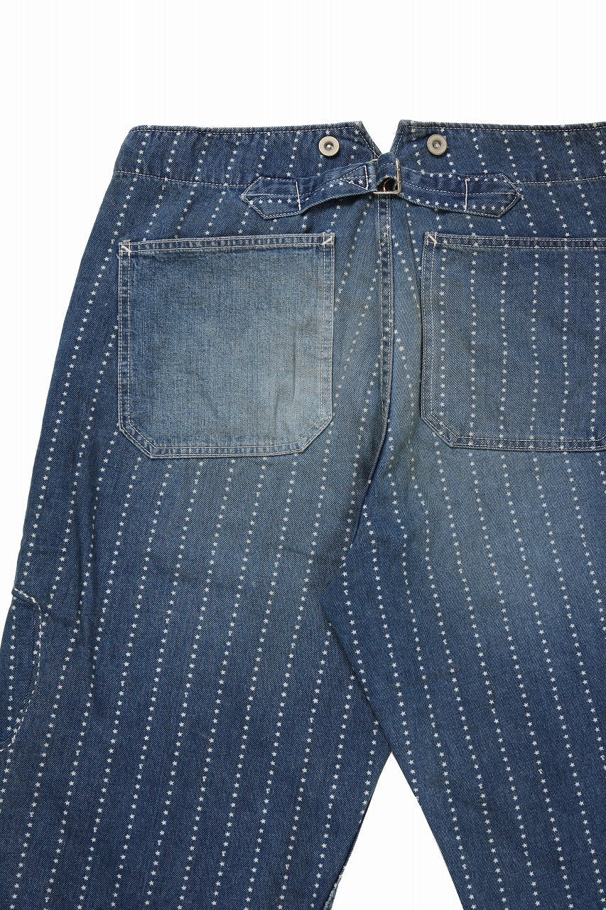 画像をギャラリービューアに読み込む, FULLCOUNT WABASH WORKERS PANTS / INDIGO DYED DRILL with WASH STAR STRIPE (INDIGO / HAND WASHED)