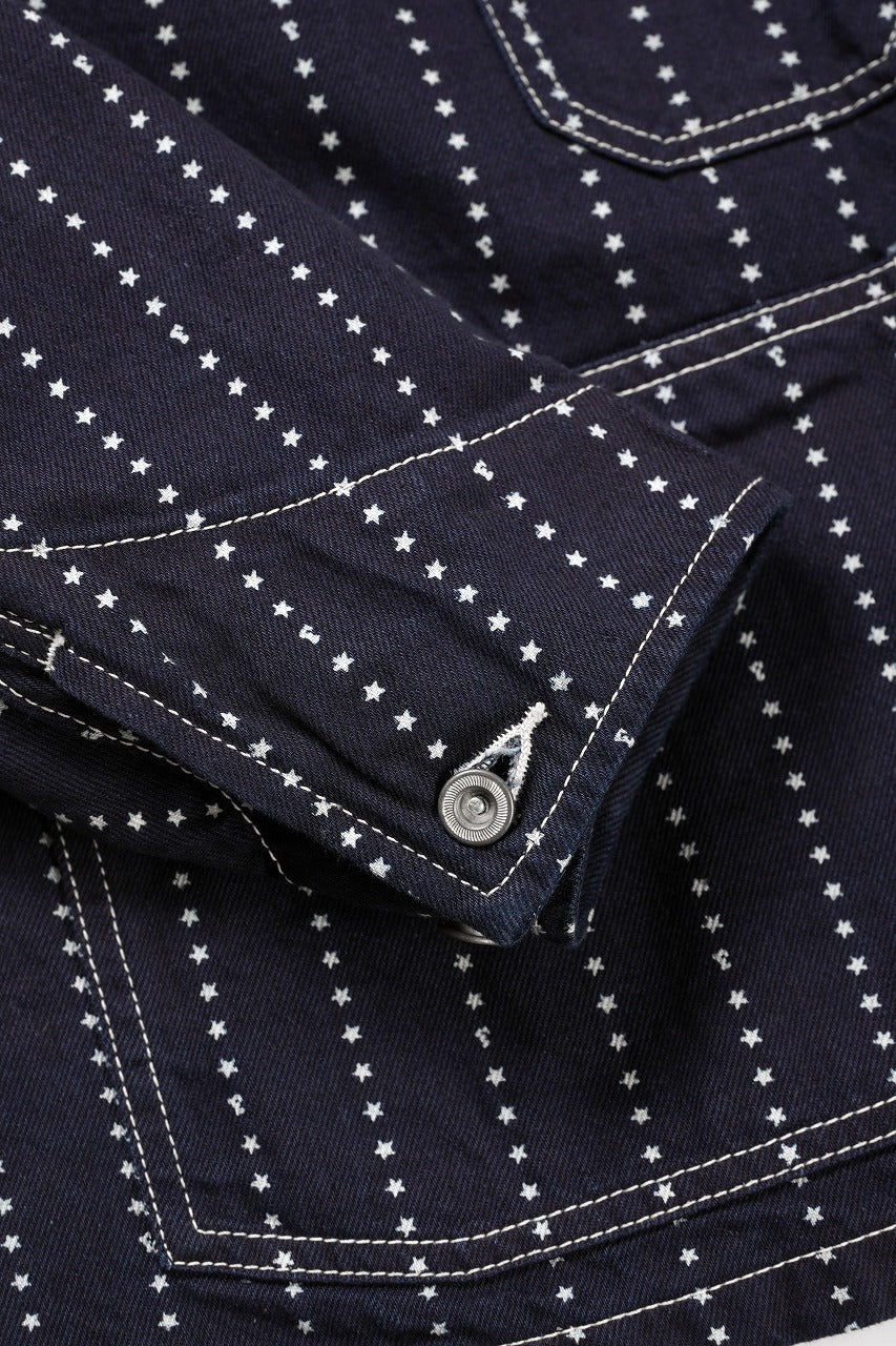 画像をギャラリービューアに読み込む, FULLCOUNT WABASH CHOREJACKET / INDIGO DYED DRILL with WASH STAR STRIPE (INDIGO / ONE WASHED)