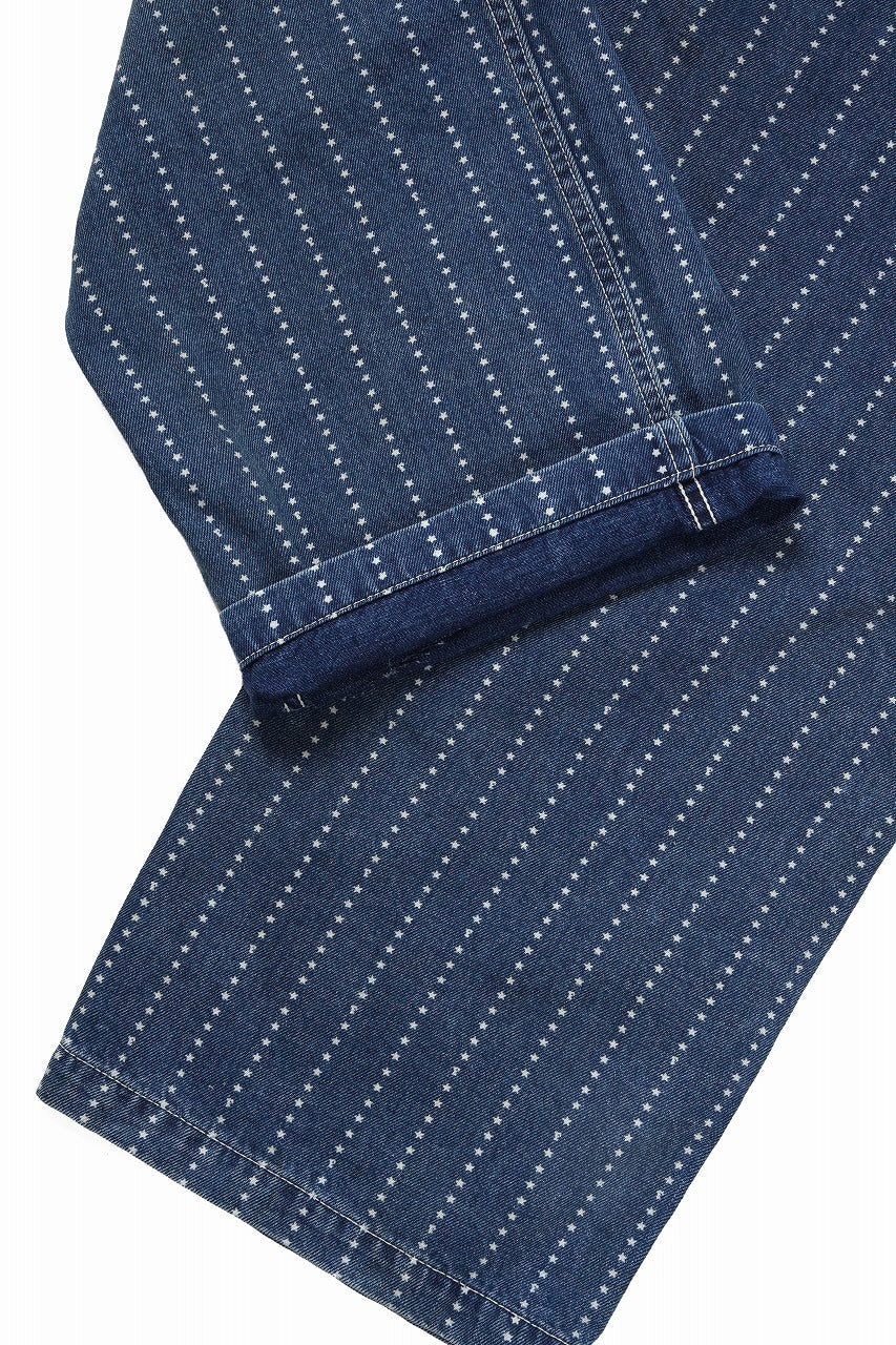 画像をギャラリービューアに読み込む, FULLCOUNT WABASH WORKERS PANTS / INDIGO DYED DRILL with WASH STAR STRIPE (INDIGO / HAND WASHED)