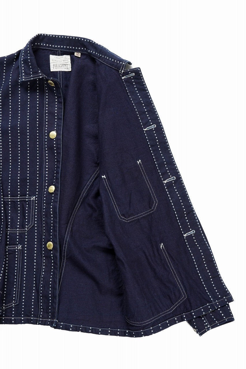 画像をギャラリービューアに読み込む, FULLCOUNT WABASH CHOREJACKET / INDIGO DYED DRILL with WASH STAR STRIPE (INDIGO / ONE WASHED)