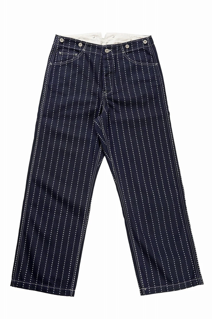 FULLCOUNT WABASH WORKERS PANTS / INDIGO DYED DRILL with WASH STAR STRIPE (INDIGO / ONE WASHED)